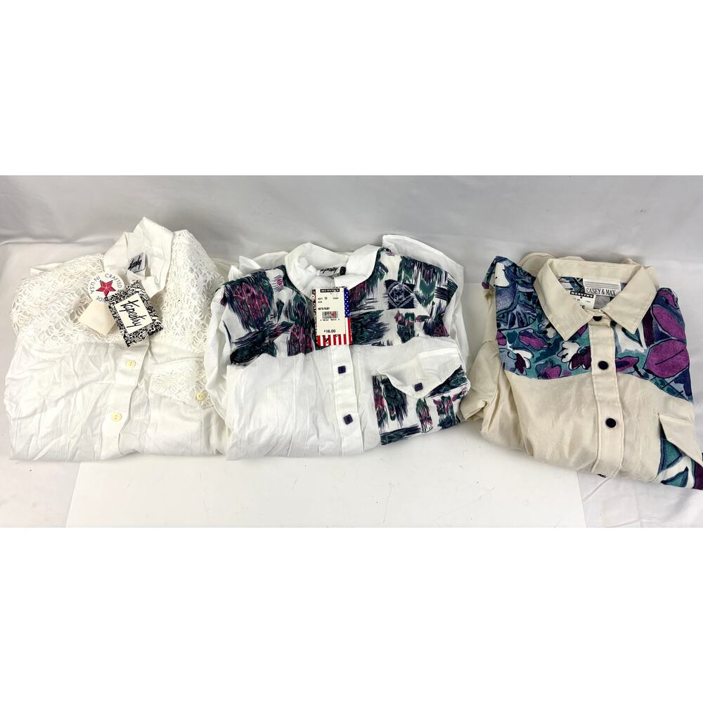 VTG Western Shirt Bundle Lot 3 Tapestry Casey Max Boho Lace Floral Paisley M/L